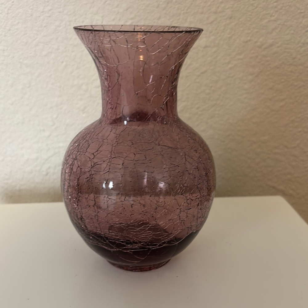 Vintage Purple Crackle Glass Vase